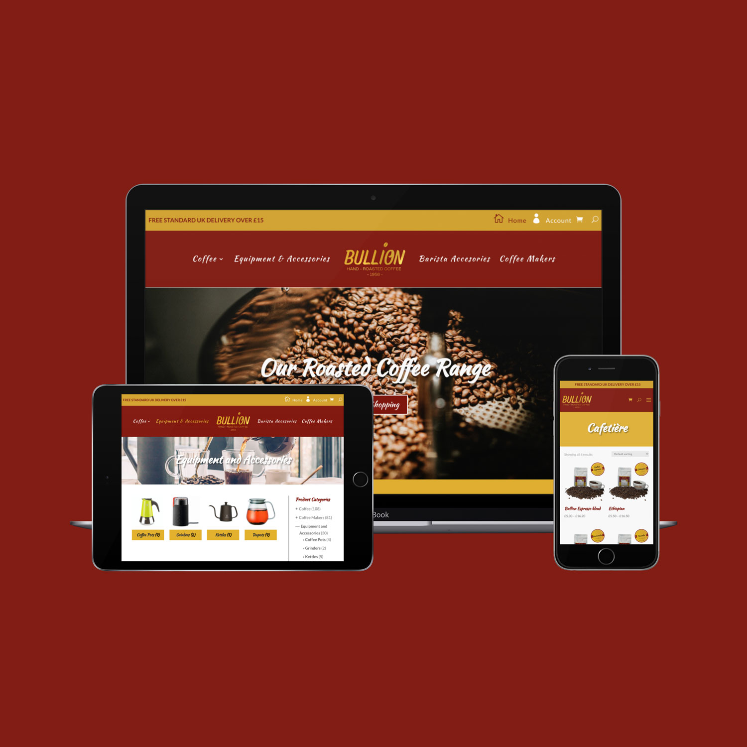 Bullion Coffee website on multiple devices