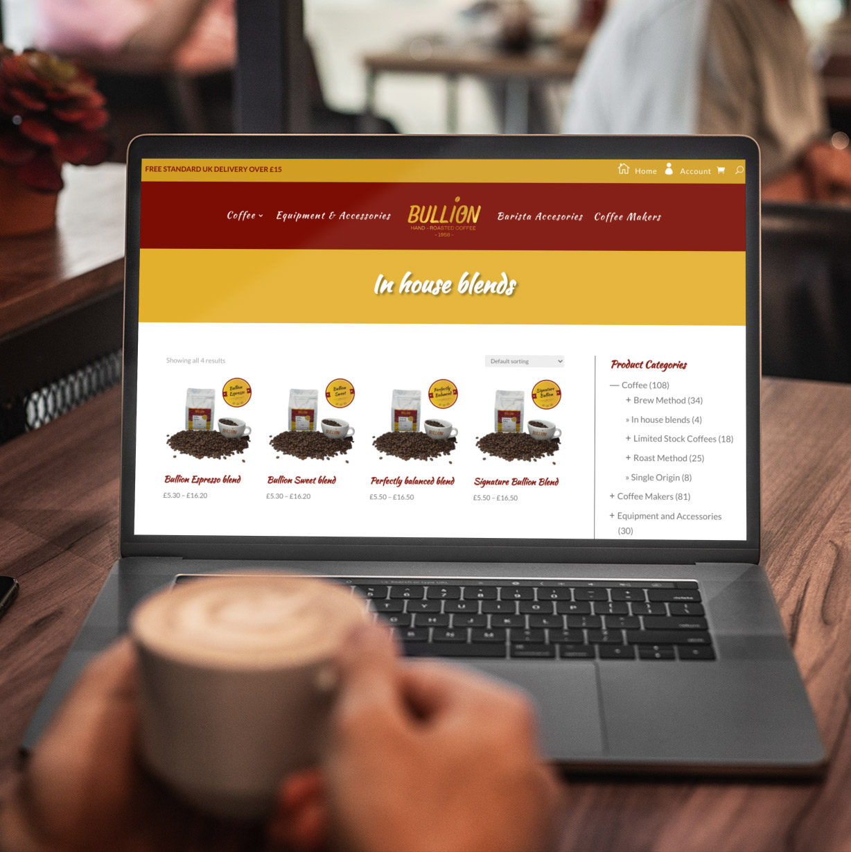 Bullion Coffee website on laptop
