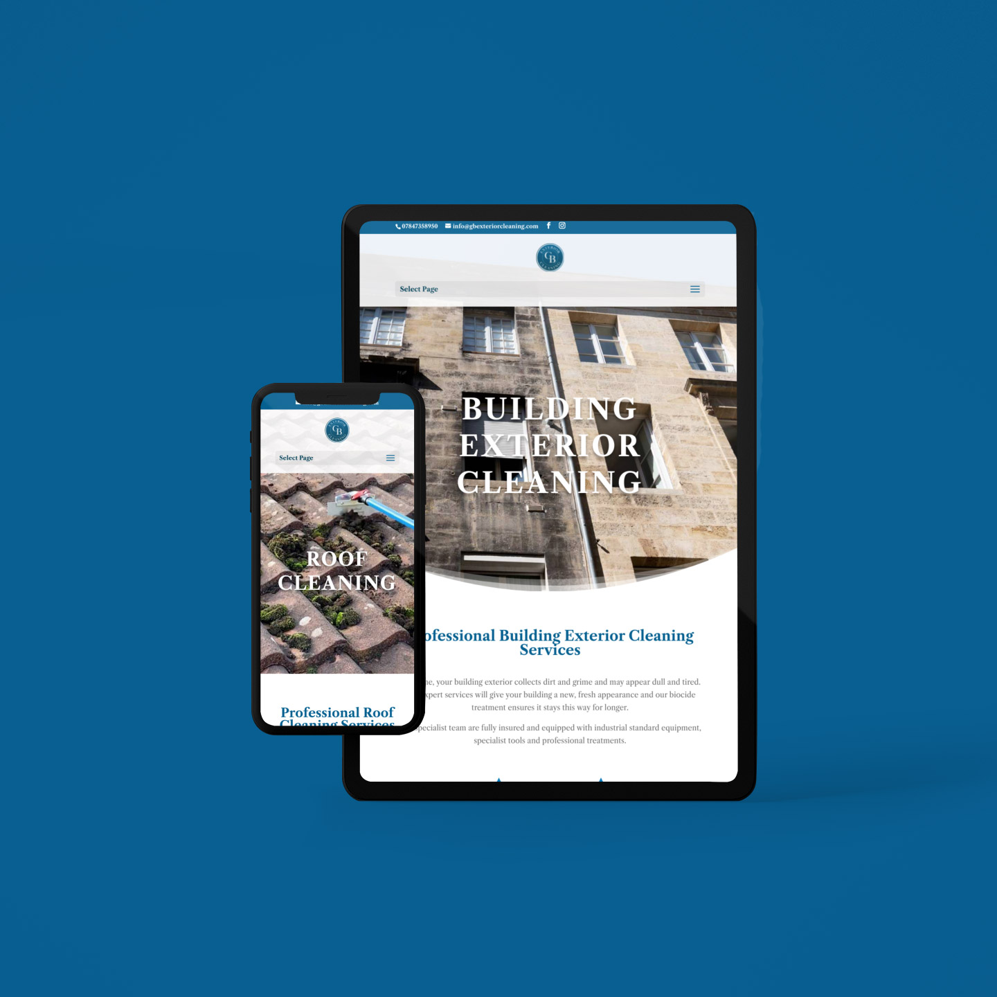 GB Exterior Cleaning website on multiple devices