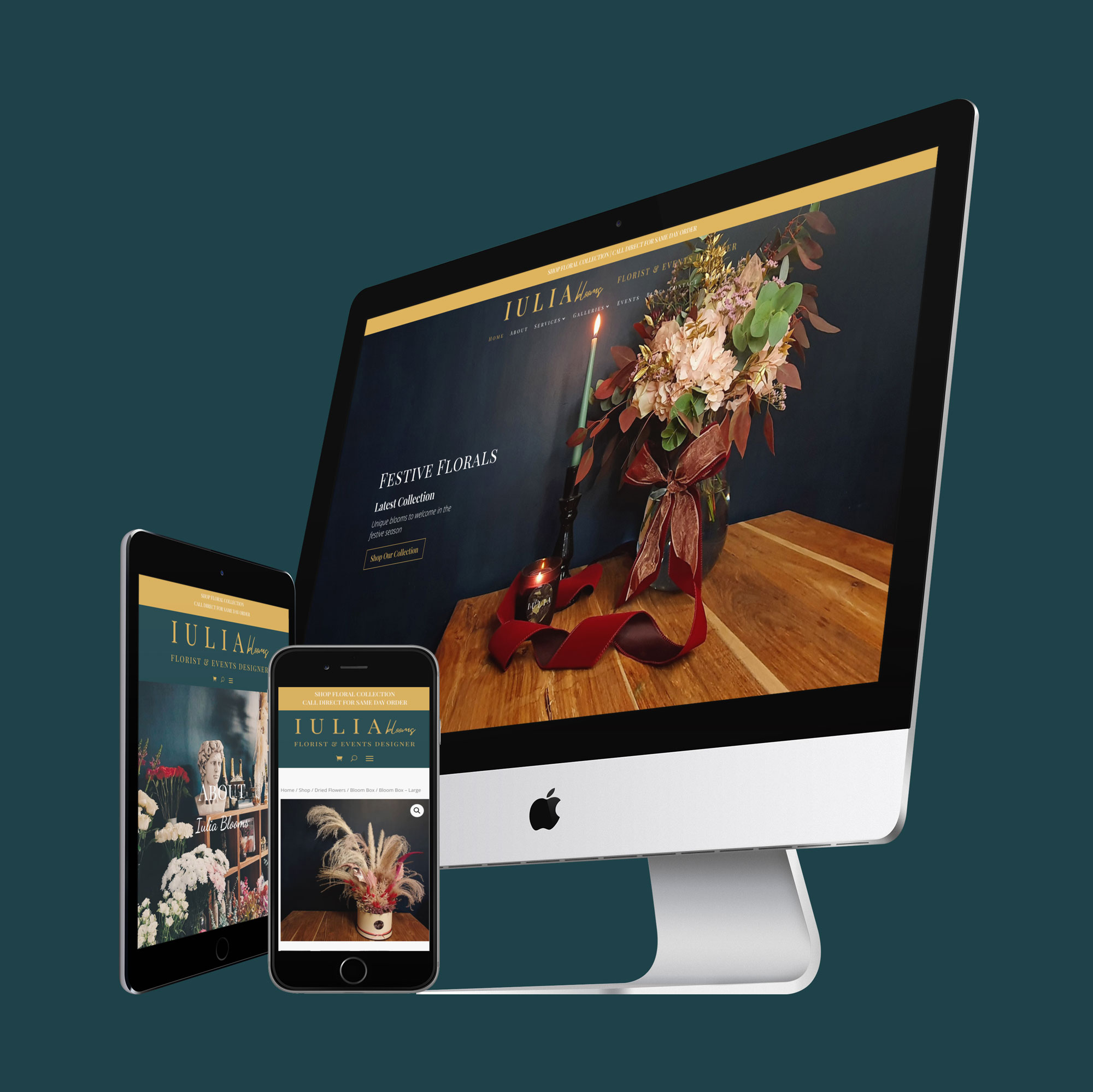 Iulia Blooms Floral and events website on multiple devices