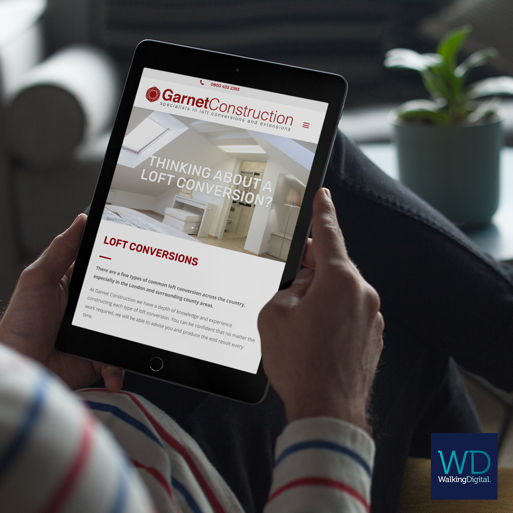 Garnet Construction website on a tablet device