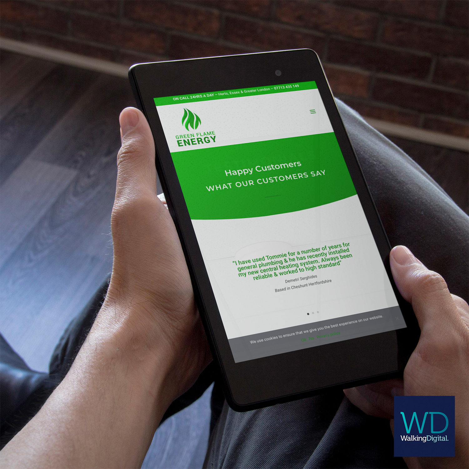 Green Flame Energy Website on a tablet device