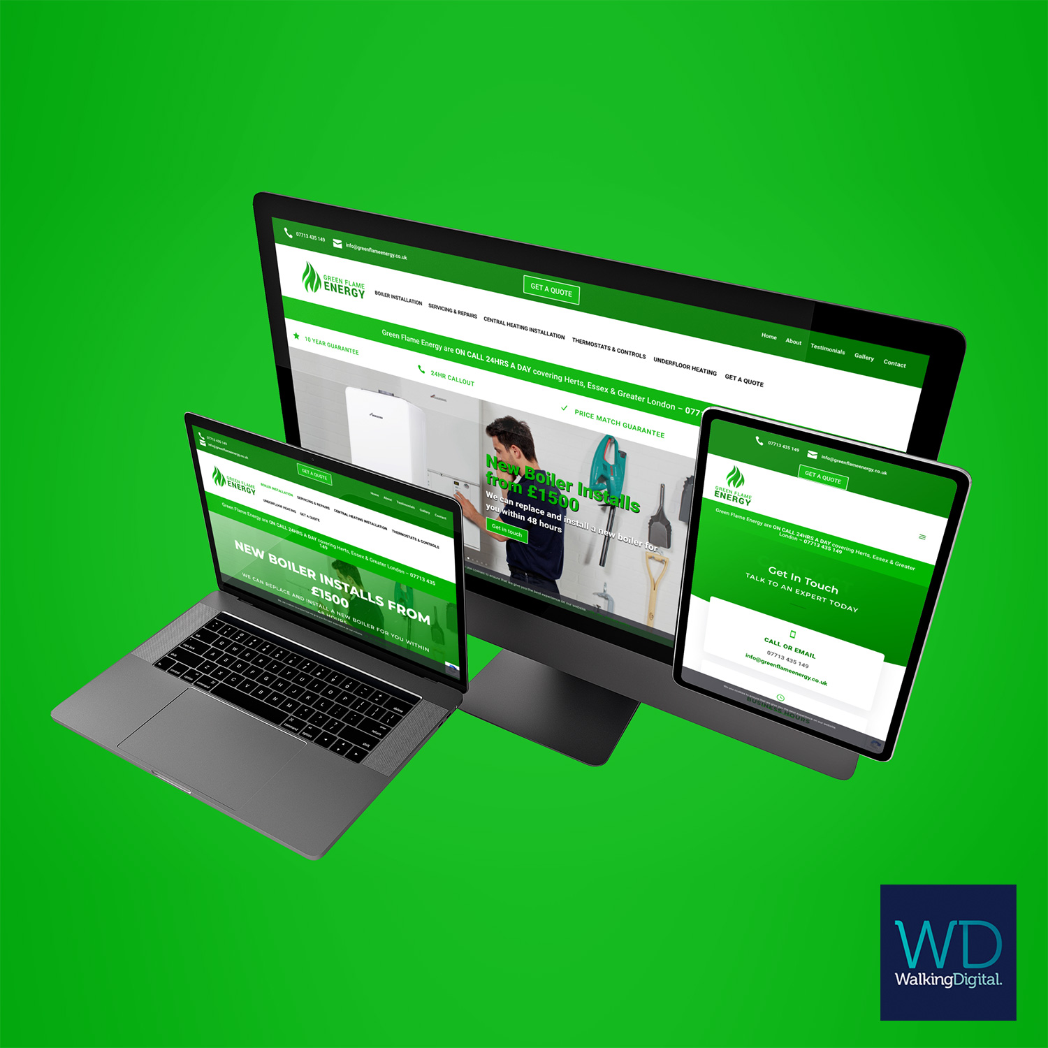 Green Flame Energy Website on multiple devices