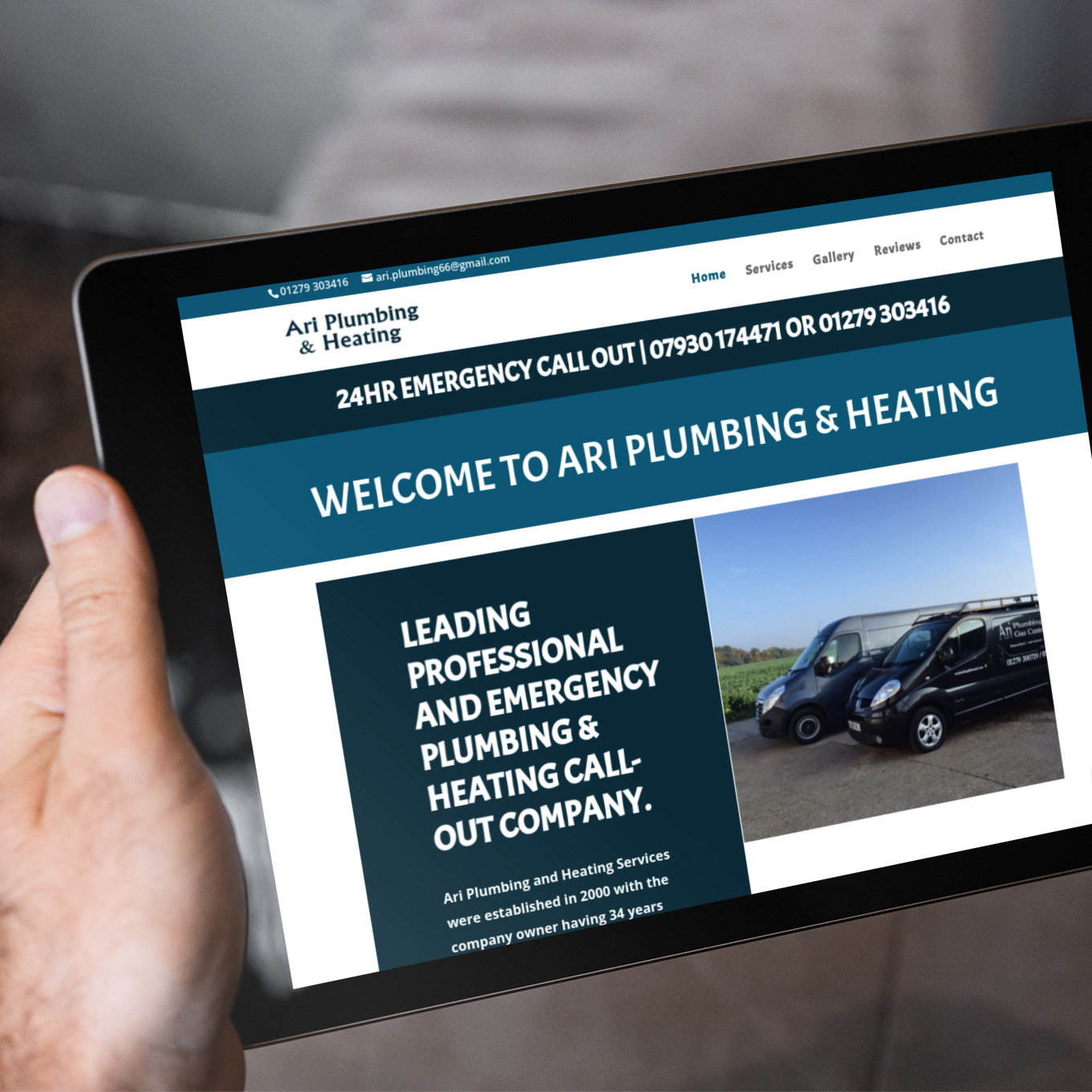 ARI Plumbing website across tablet device