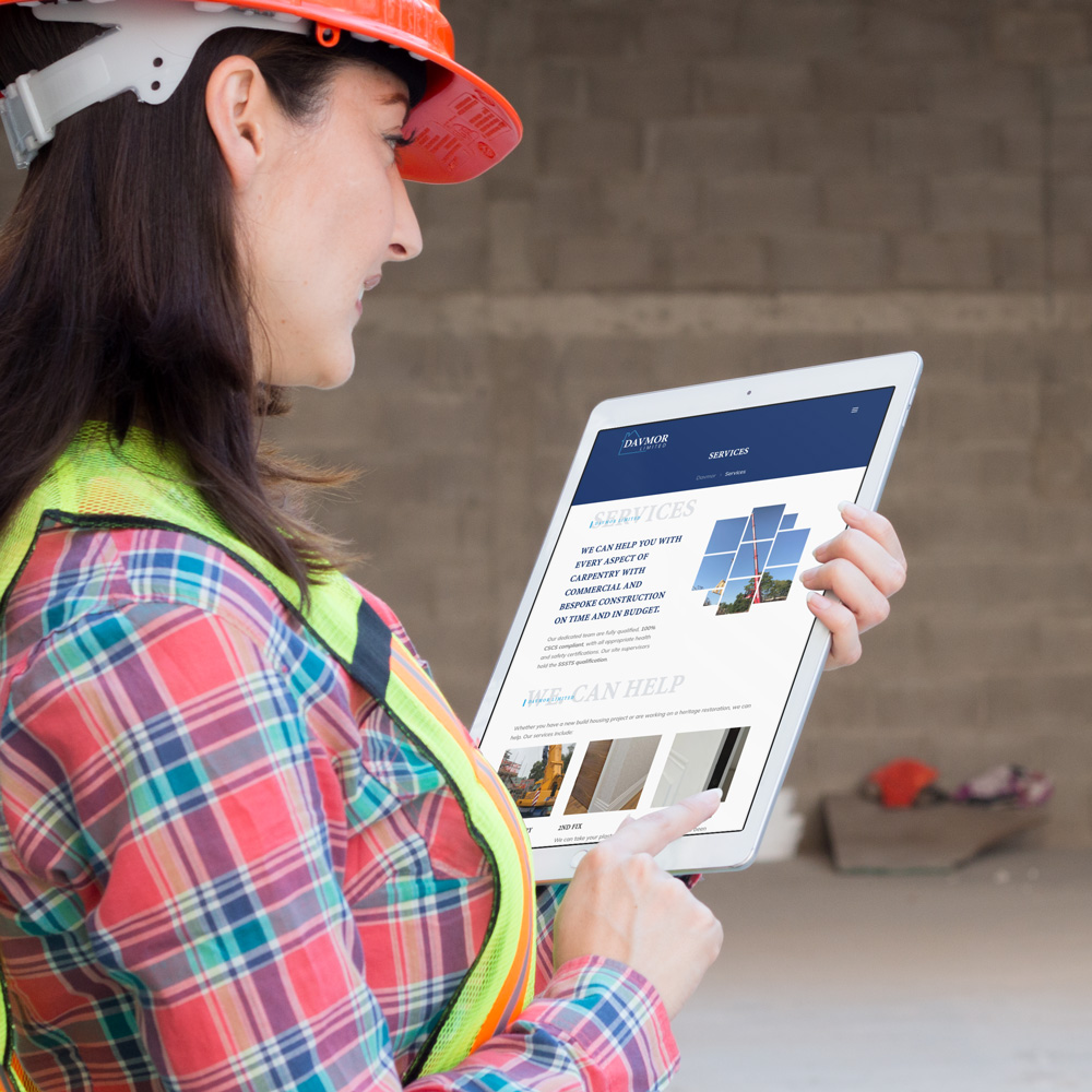 davmor-ipad-pro-mockup-of-a-female-architect-checking-her-ipad-a12570 Davmor website tablet device