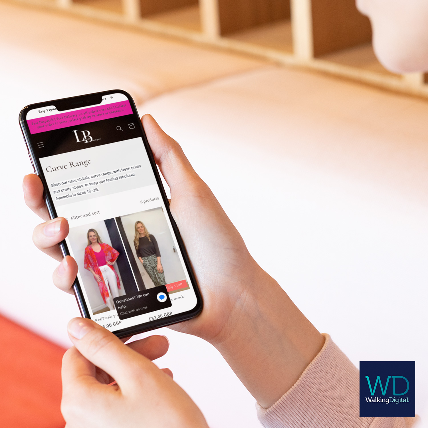 Livias Boutique website on a mobile device redesigned by Walking Digital