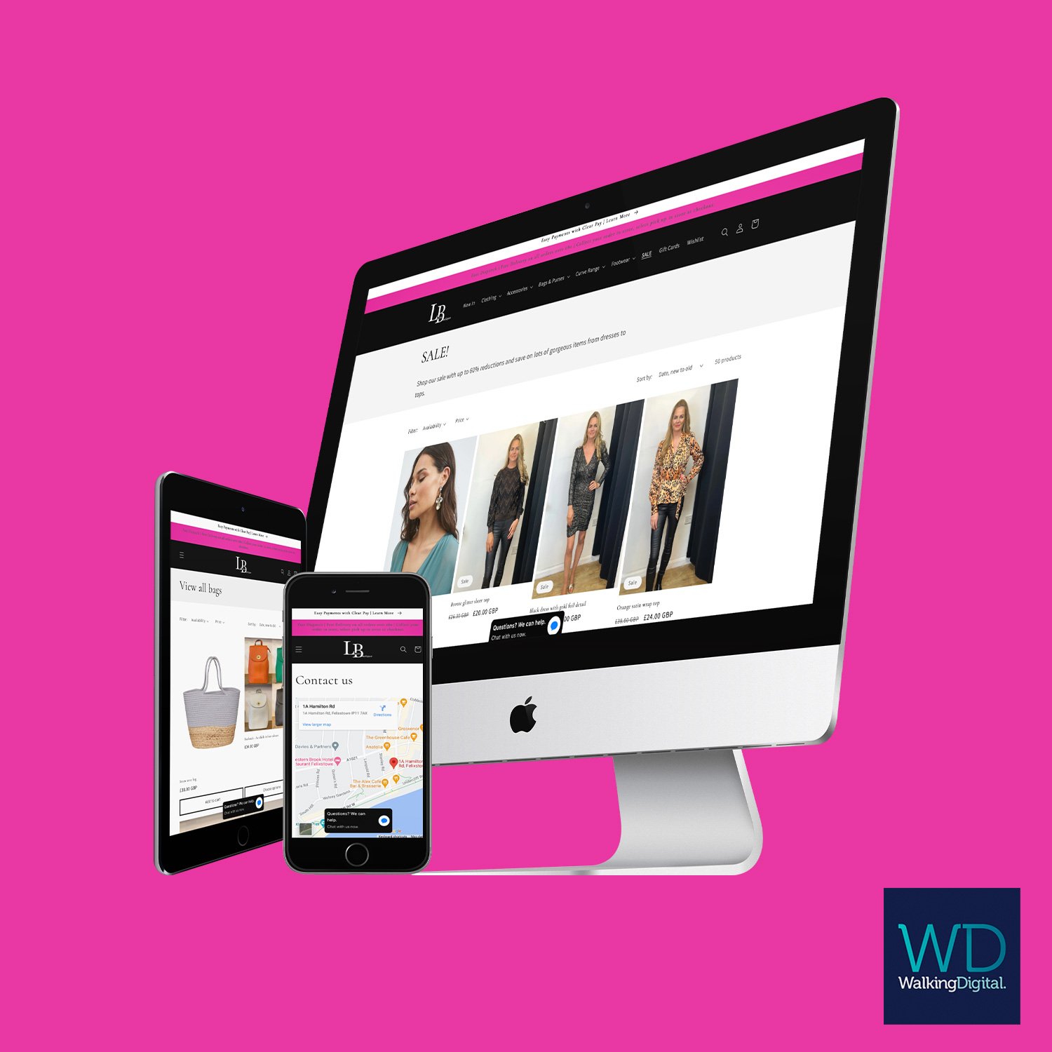 Livias Boutique website on a multiple devices redesigned by Walking Digital