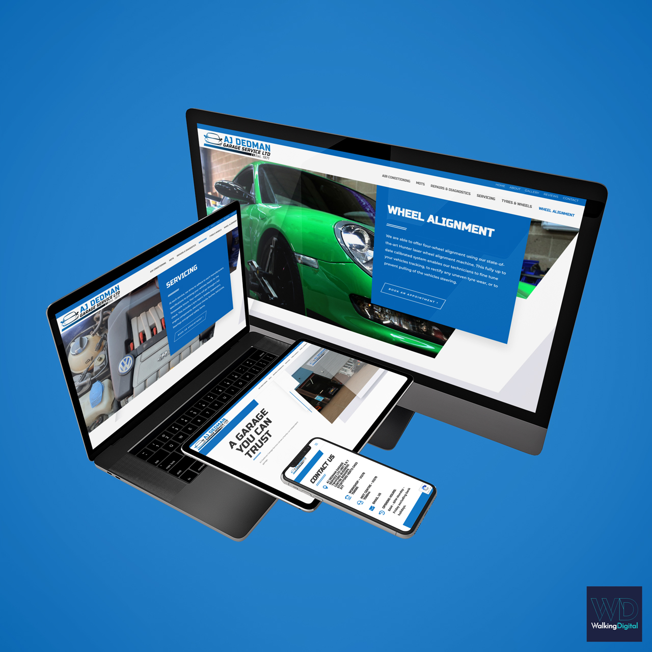 AJ Dedmans Garage Services website across multiple devices