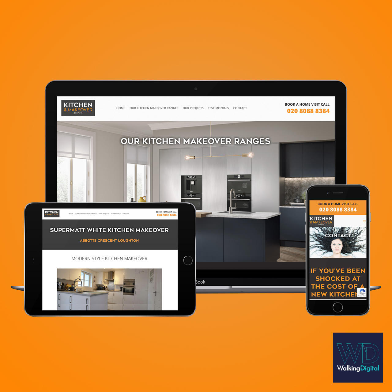 The Kitchen Makeover Company website on multiple devices