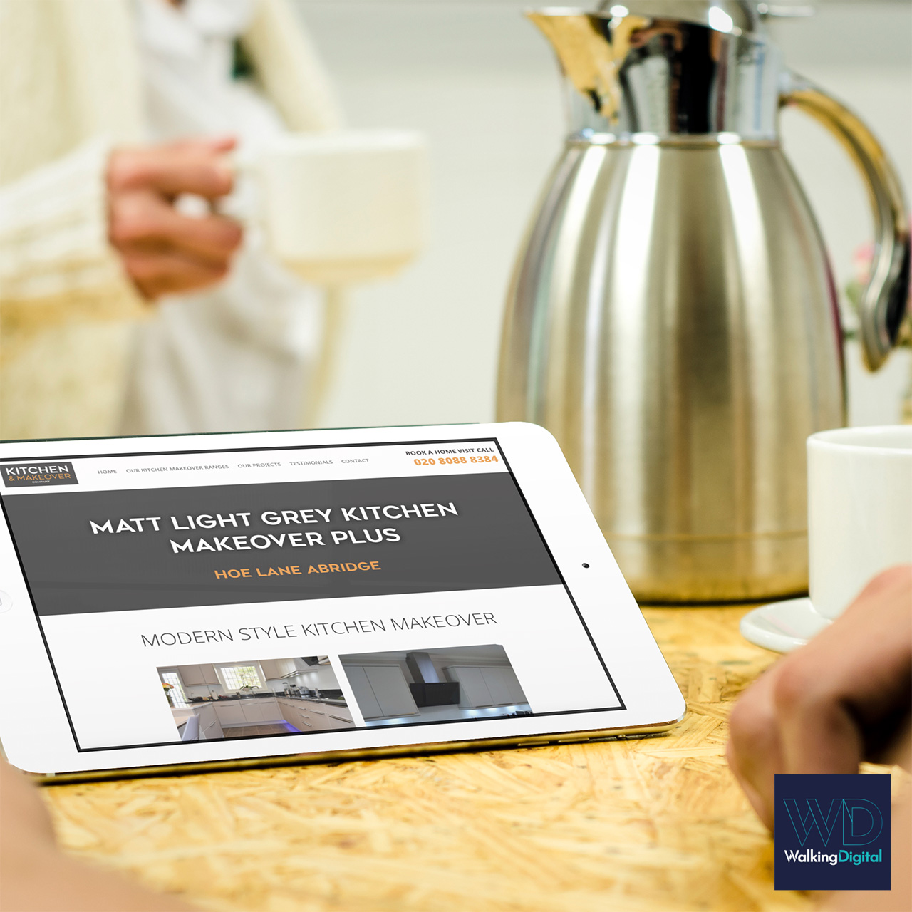 The Kitchen Makeover Company website on a tablet device