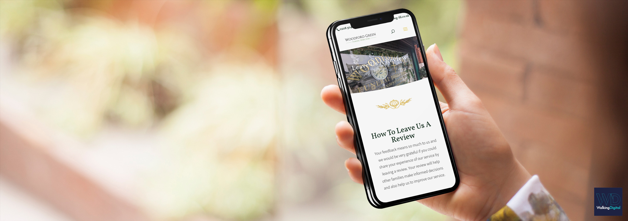 woodford green funeral directors website on a mobile phone