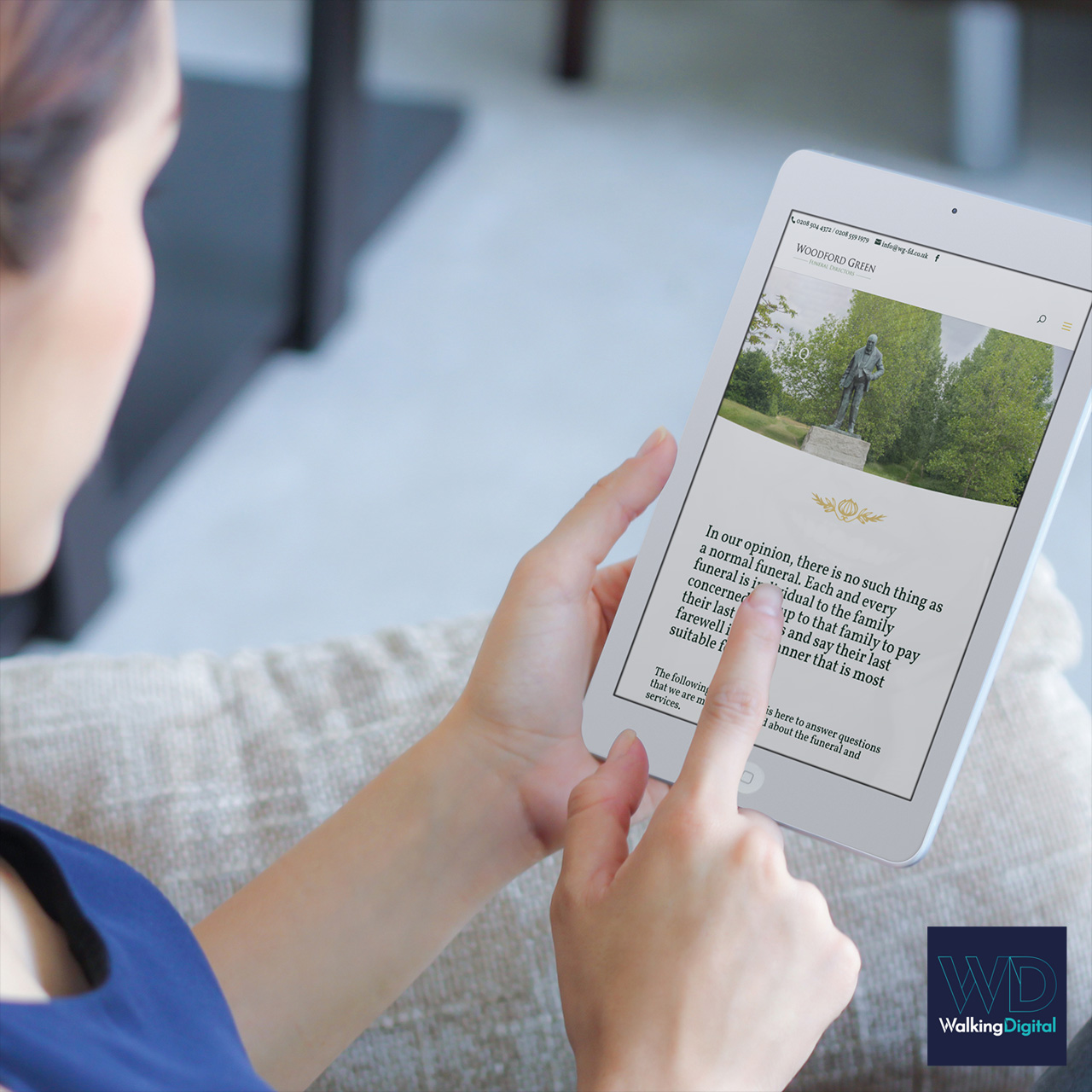 woodford green funeral directors website on a tablet