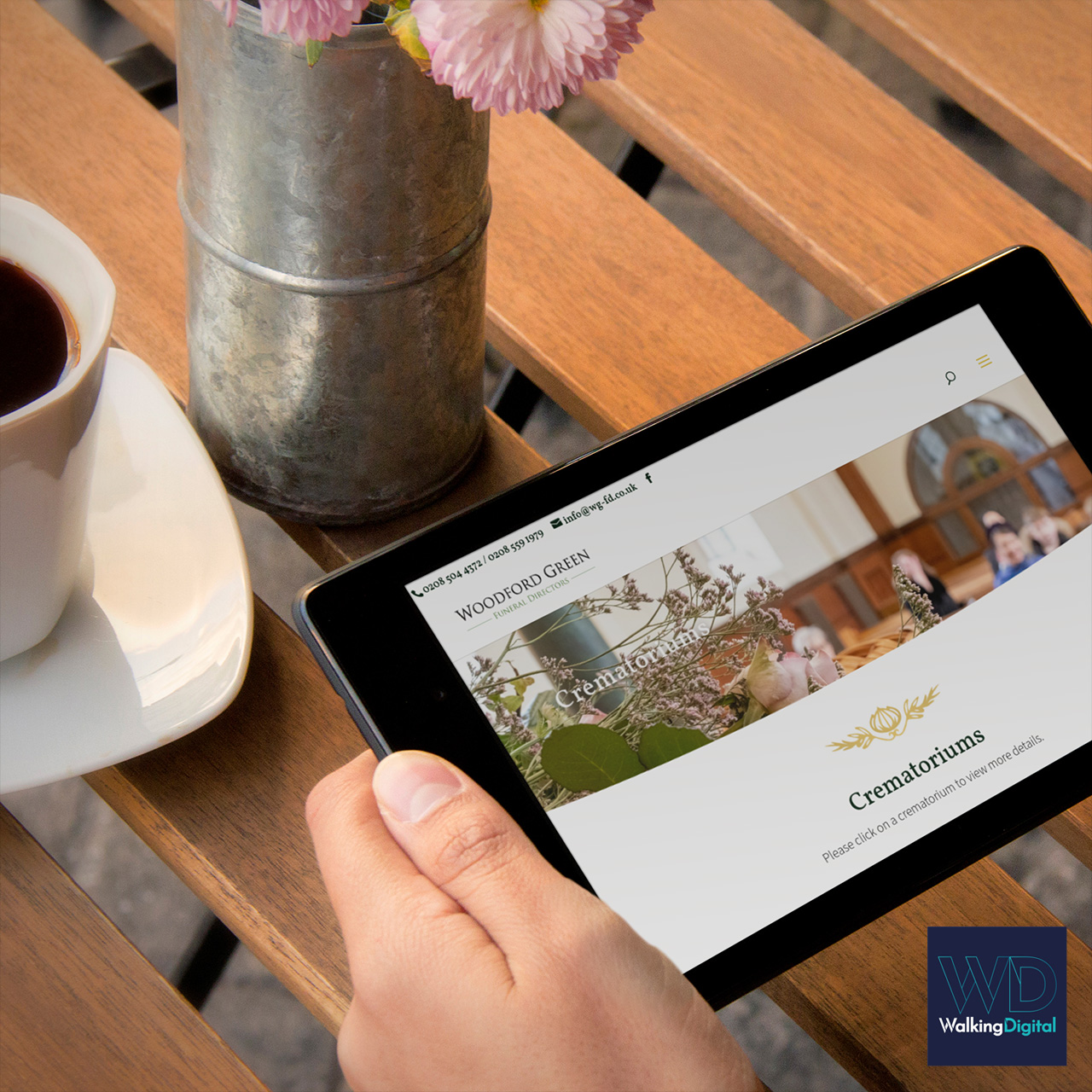 woodford green funeral directors website on a tablet device