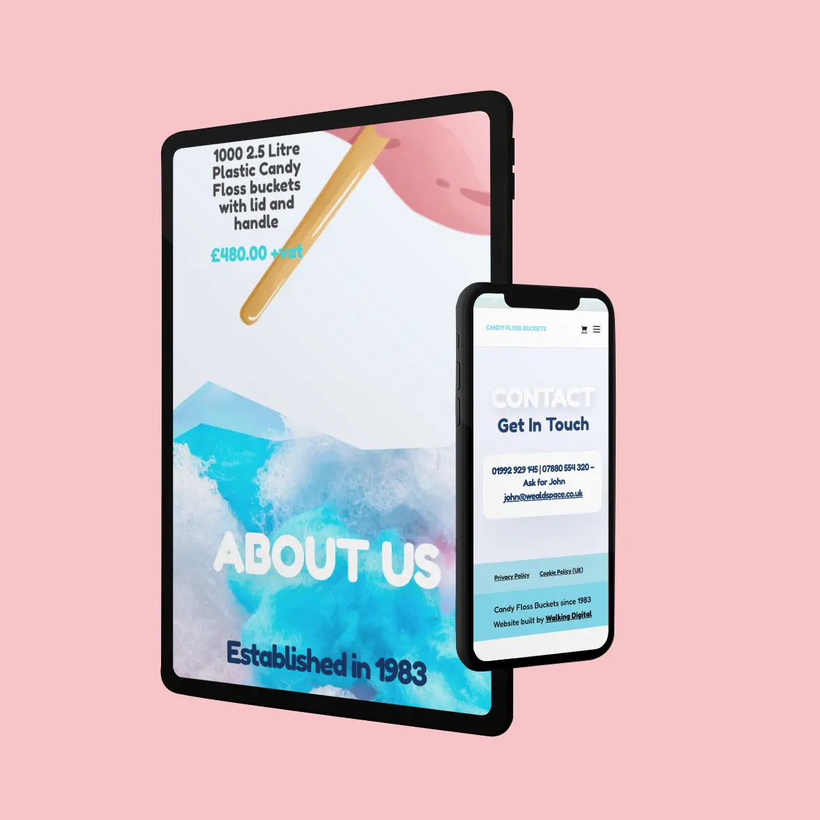 candy floss buckets new website on tablet and mobile device